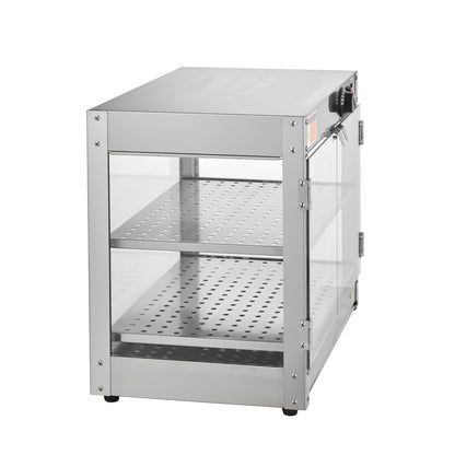 2-Tier Commercial Food Warmer Display, 800W Food Display Warmer with Light to Enhance Food Display, 30℃~85℃ Temperature Control, 58L Large Capacity for Hamburger, Pizza, Bread, Fried Chicken