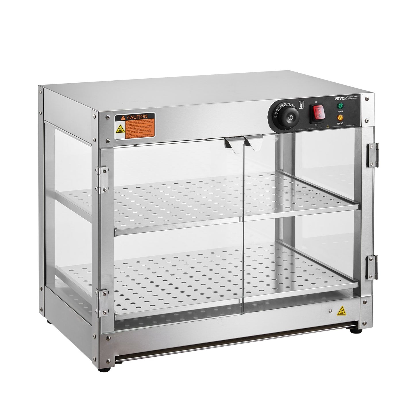 2-Tier Commercial Food Warmer Display, 800W Food Display Warmer with Light to Enhance Food Display, 30℃~85℃ Temperature Control, 58L Large Capacity for Hamburger, Pizza, Bread, Fried Chicken