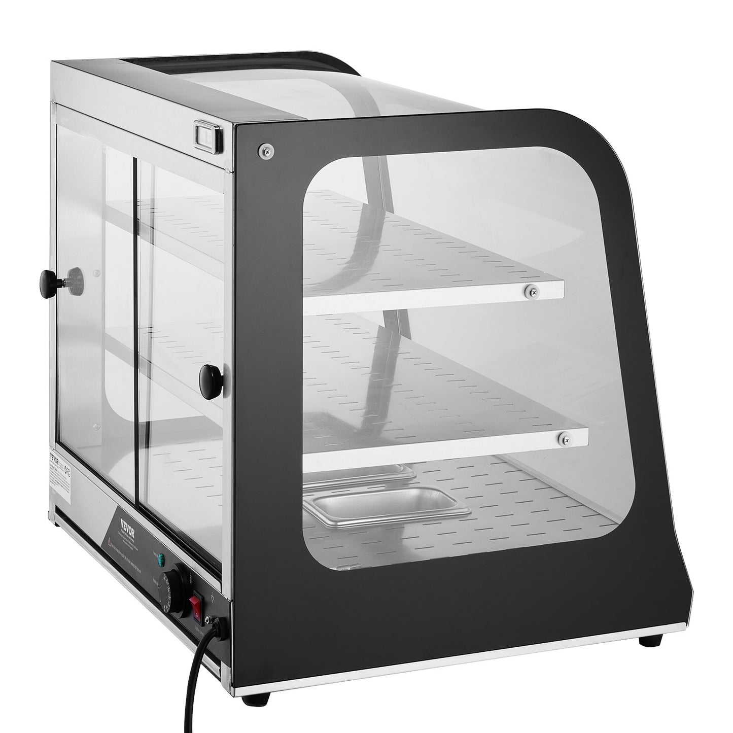 2-Tier Commercial Food Warmer Display, 850W Food Display Warmer w/ Tempered Glass and Steam Heating, 30℃~85℃ Temperature Control, 111L Large Capacity for Hamburger, Pizza, Bread, Fried Chicken