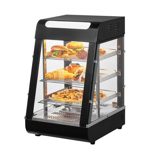 3-Tier Commercial Food Warmer Display, 1000W Food Display Warmer with Light, Adjustable Shelf and Temperature Display, 30℃~85℃ Steam Heating, 57L for Hamburger, Pizza, Bread, Fried Chicken