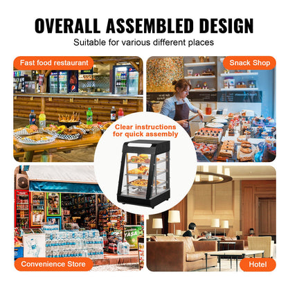 3-Tier Commercial Food Warmer Display, 1000W Food Display Warmer with Light, Adjustable Shelf and Temperature Display, 30℃~85℃ Steam Heating, 57L for Hamburger, Pizza, Bread, Fried Chicken