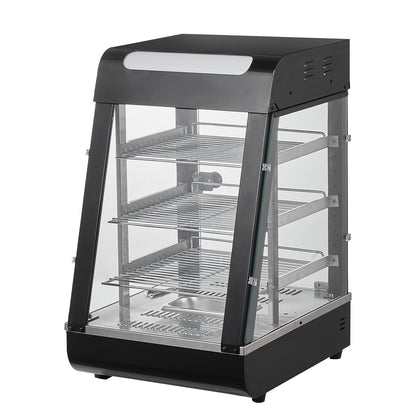 3-Tier Commercial Food Warmer Display, 1000W Food Display Warmer with Light, Adjustable Shelf and Temperature Display, 30℃~85℃ Steam Heating, 57L for Hamburger, Pizza, Bread, Fried Chicken