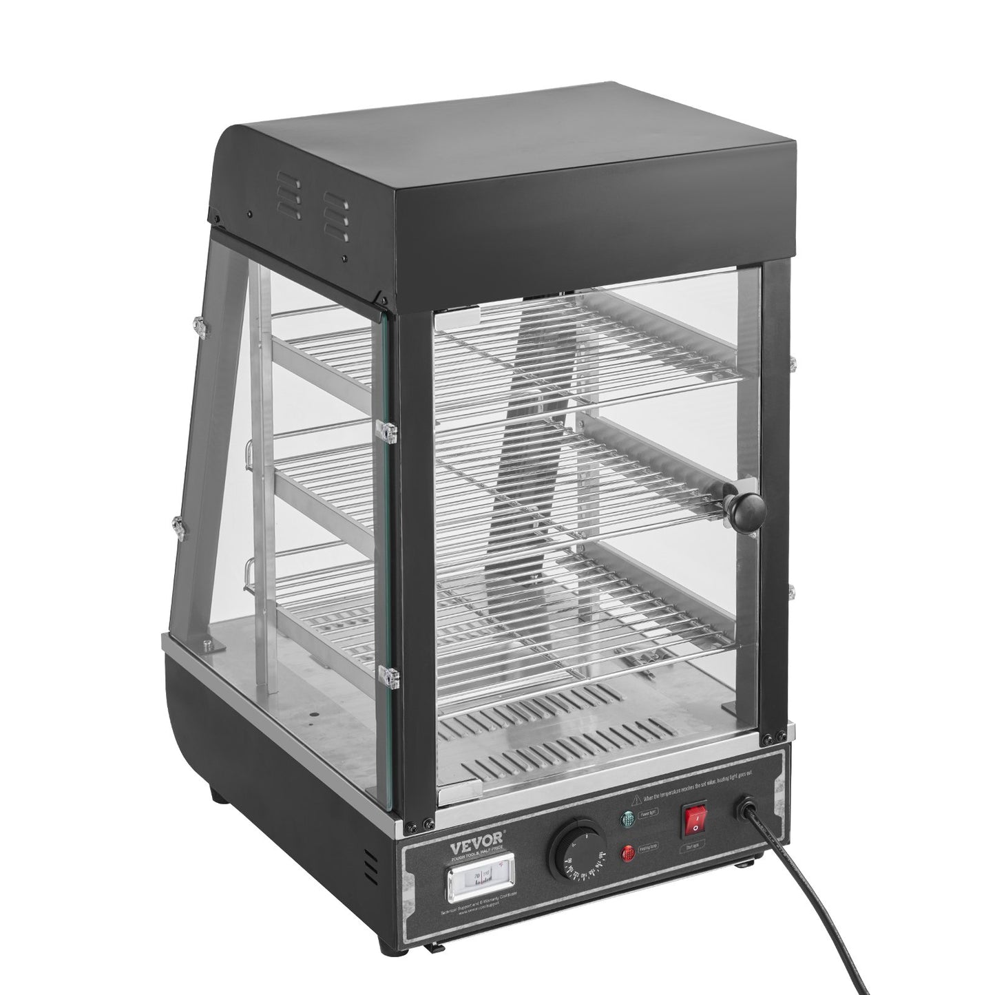 3-Tier Commercial Food Warmer Display, 1000W Food Display Warmer with Light, Adjustable Shelf and Temperature Display, 30℃~85℃ Steam Heating, 57L for Hamburger, Pizza, Bread, Fried Chicken