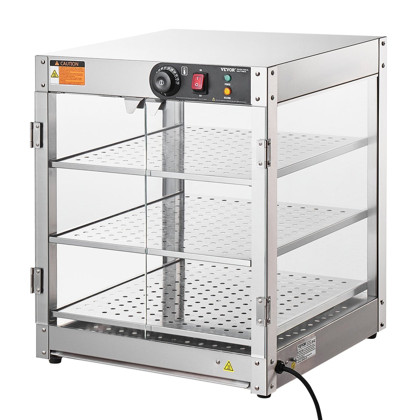 3-Tier Commercial Food Warmer Display, 800W Food Display Warmer with Light to Enhance Food Display, 30℃~85℃ Temperature Control, 90L Large Capacity for Hamburger, Pizza, Bread, Fried Chicken