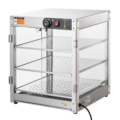 3-Tier Commercial Food Warmer Display, 800W Food Display Warmer with Light to Enhance Food Display, 30℃~85℃ Temperature Control, 90L Large Capacity for Hamburger, Pizza, Bread, Fried Chicken