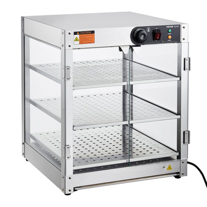 3-Tier Commercial Food Warmer Display, 800W Food Display Warmer with Light to Enhance Food Display, 30℃~85℃ Temperature Control, 90L Large Capacity for Hamburger, Pizza, Bread, Fried Chicken