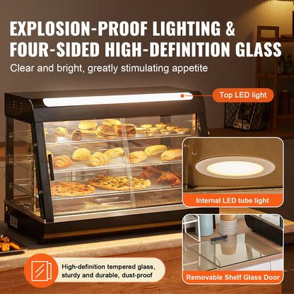 3-Tier Commercial Food Warmer Display, 1500W Food Display Warmer with Light, Adjustable Shelf and Temperature Display, 30℃~85℃ Steam Heating, 130L for Hamburger, Pizza, Bread, Fried Chicken