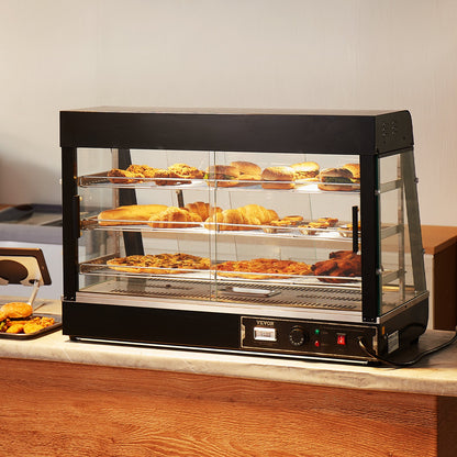 3-Tier Commercial Food Warmer Display, 1500W Food Display Warmer with Light, Adjustable Shelf and Temperature Display, 30℃~85℃ Steam Heating, 130L for Hamburger, Pizza, Bread, Fried Chicken