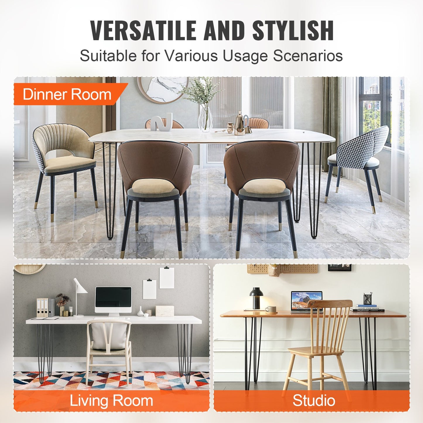 Hairpin Table Legs 0.7M, Set of 4 Desk Legs 408.2KG Load Capacity, Hairpin Desk Legs 3 Rods for Desk Chairs Bench Dining End Table, Solid Carbon Steel Heavy Duty Furniture Legs Black