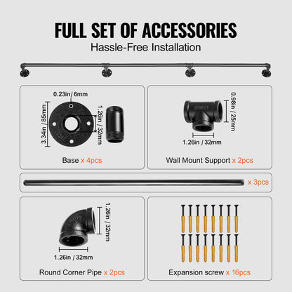 Treppengeländer aus Stahlrohr, 335,3 cm lang, Tragfähigkeit 199,6 kg, aus Kohlenstoffstahlrohr, industrietauglich, mit Wandhalterung, abgerundetes Wandgeländer für den Innen- und Außenbereich