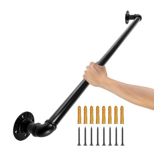 Treppengeländer aus Stahlrohr, 91,4 cm lang, Tragfähigkeit 199,6 kg, aus Kohlenstoffstahlrohr, industrietauglich, mit Wandhalterung, abgerundete Wandgeländer für den Innen- und Außenbereich