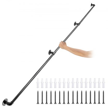 Treppengeländer aus Stahlrohr, 274,3 cm lang, Tragfähigkeit 199,6 kg, aus Kohlenstoffstahlrohr, industrietauglich, mit Wandhalterung, abgerundete Wandgeländer für den Innen- und Außenbereich