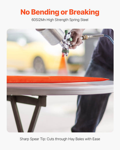 49" Hay Spear, Bale Spears 1600lbs Loading Capacity, Skid Steer Loader Tractor Attachment with 2pcs 17.5" Stabilizer Spears, Quick Attach Spike Forks