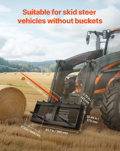 49" Hay Spear, Bale Spears 1600lbs Loading Capacity, Skid Steer Loader Tractor Attachment with 2pcs 17.5" Stabilizer Spears, Quick Attach Spike Forks