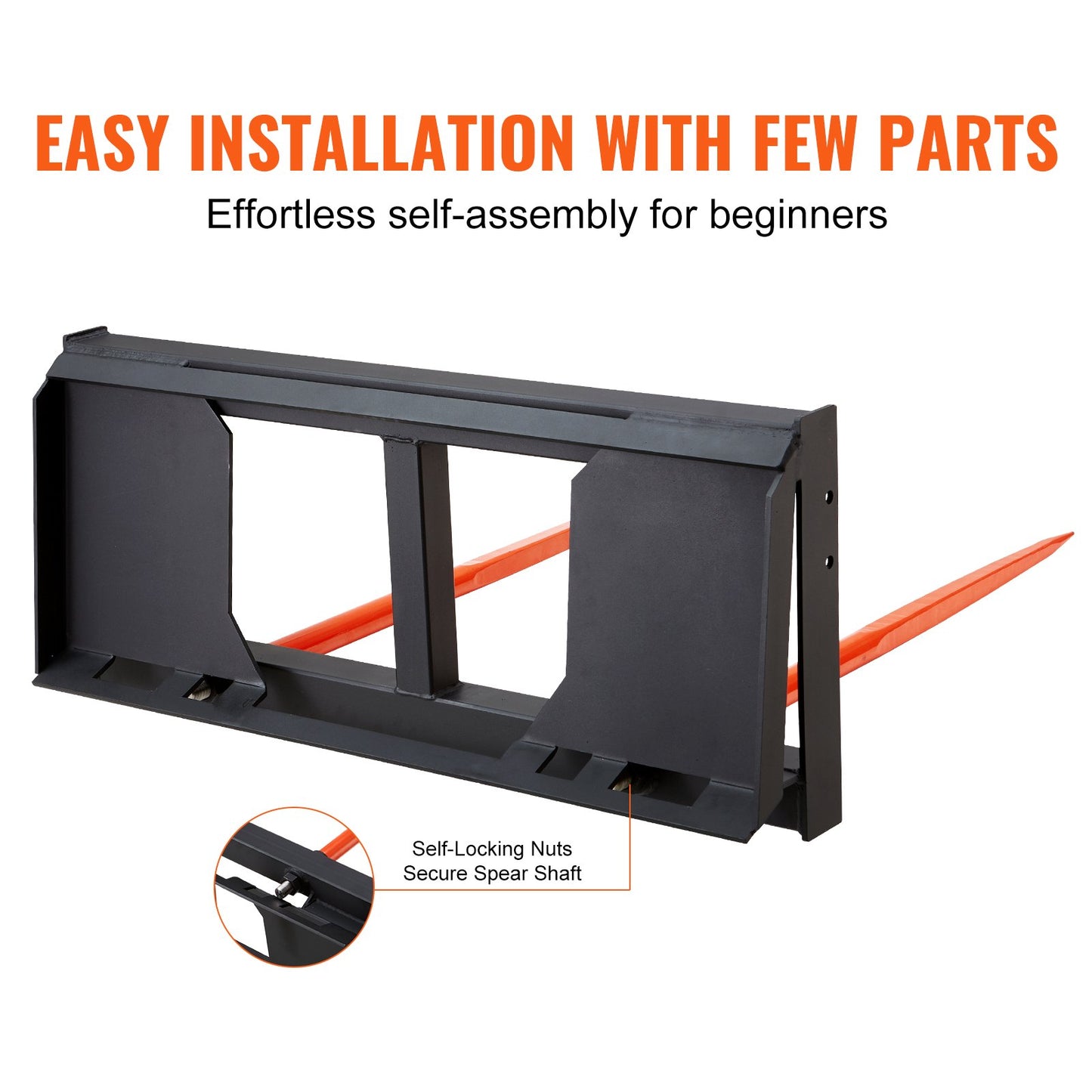 49" Hay Spear, Bale Spears 3000lbs Loading Capacity, Skid Steer Loader Tractor Attachment 2pcs Spears, Quick Attach Spike Forks