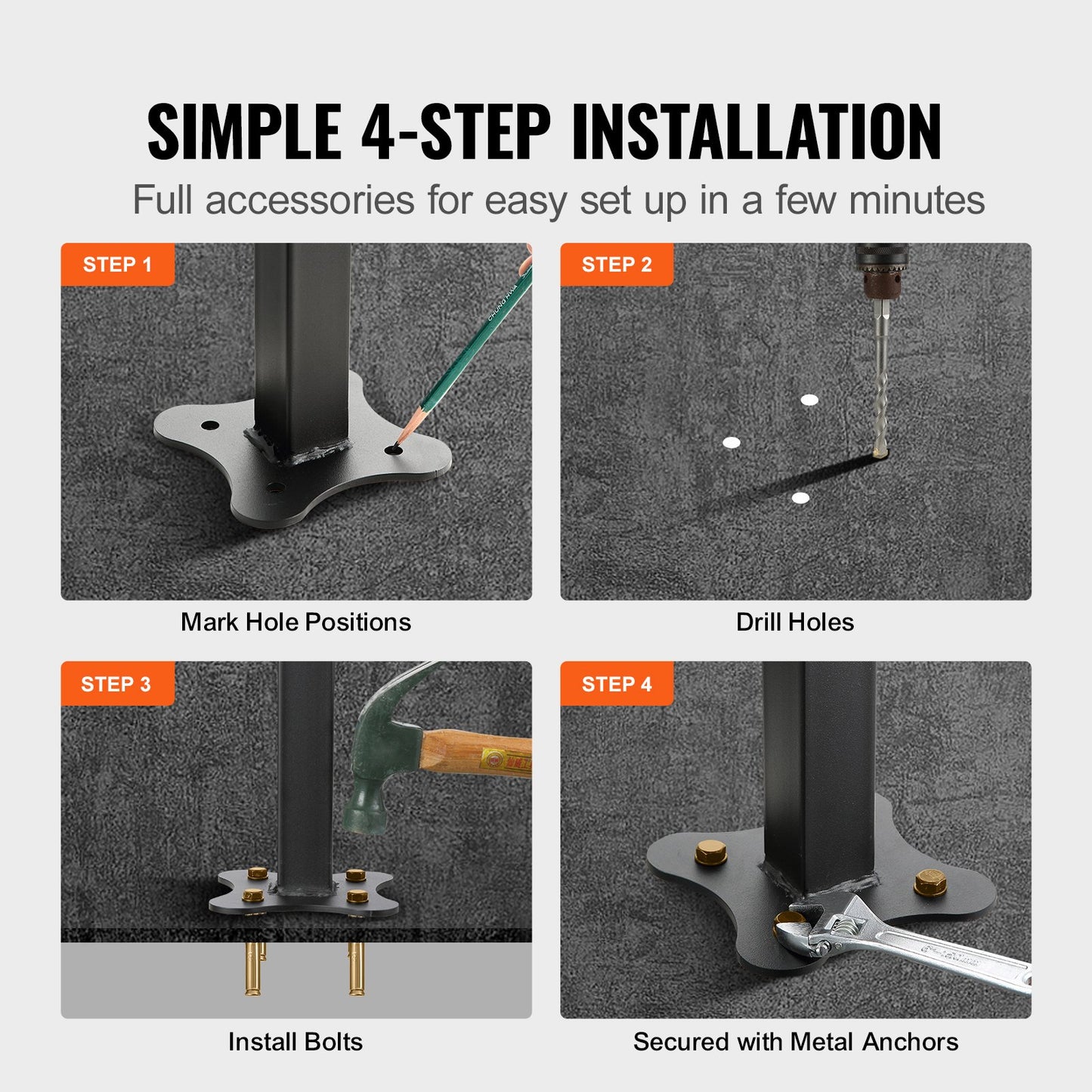 Außentreppengeländer, geeignet für 1-4 Stufen, Übergangsstil, schmiedeeisernes Handlaufgeländer, verstellbares Außentreppengeländer, Handläufe für Betontreppen mit Montageset, mattschwarzes Außengeländer