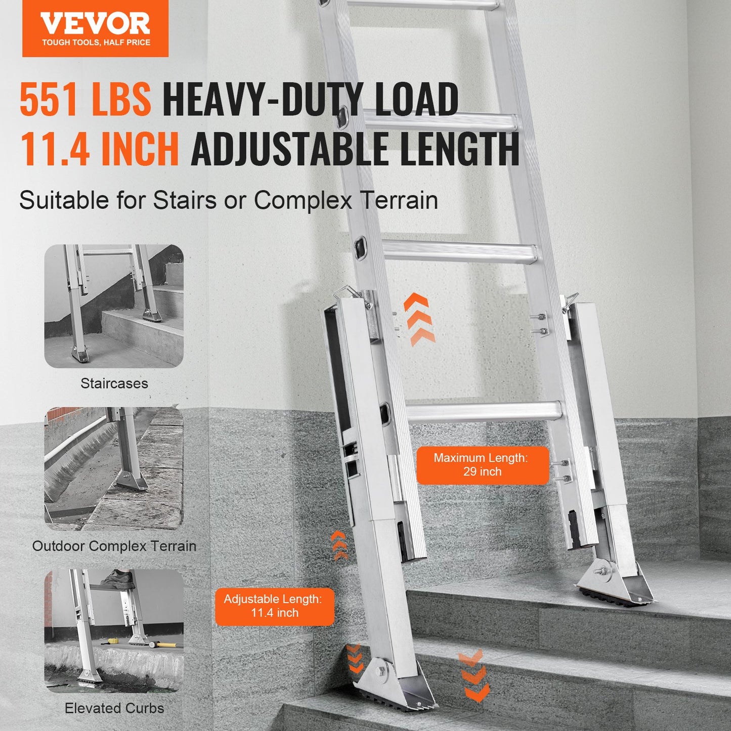 Ladder Levler, 11.4 inch Expansion Length Steel Ladder Leveling Tool, Quick Release Pitch Hopper, Stair Ladder Stabilizer Easy to Use,Extension Ladder Accessories for Uneven Ground