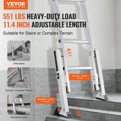 Ladder Levler, 11.4 inch Expansion Length Steel Ladder Leveling Tool, Quick Release Pitch Hopper, Stair Ladder Stabilizer Easy to Use,Extension Ladder Accessories for Uneven Ground