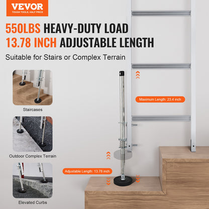 Ladder Levler, 23.4 inch Steel 550lbs Load Ladder Leveling Tool, Pitch Hopper, Stair Ladder Stabilizer with Storage, Easy to Use for All Surfaces,Extension Ladder Accessories for Uneven Ground