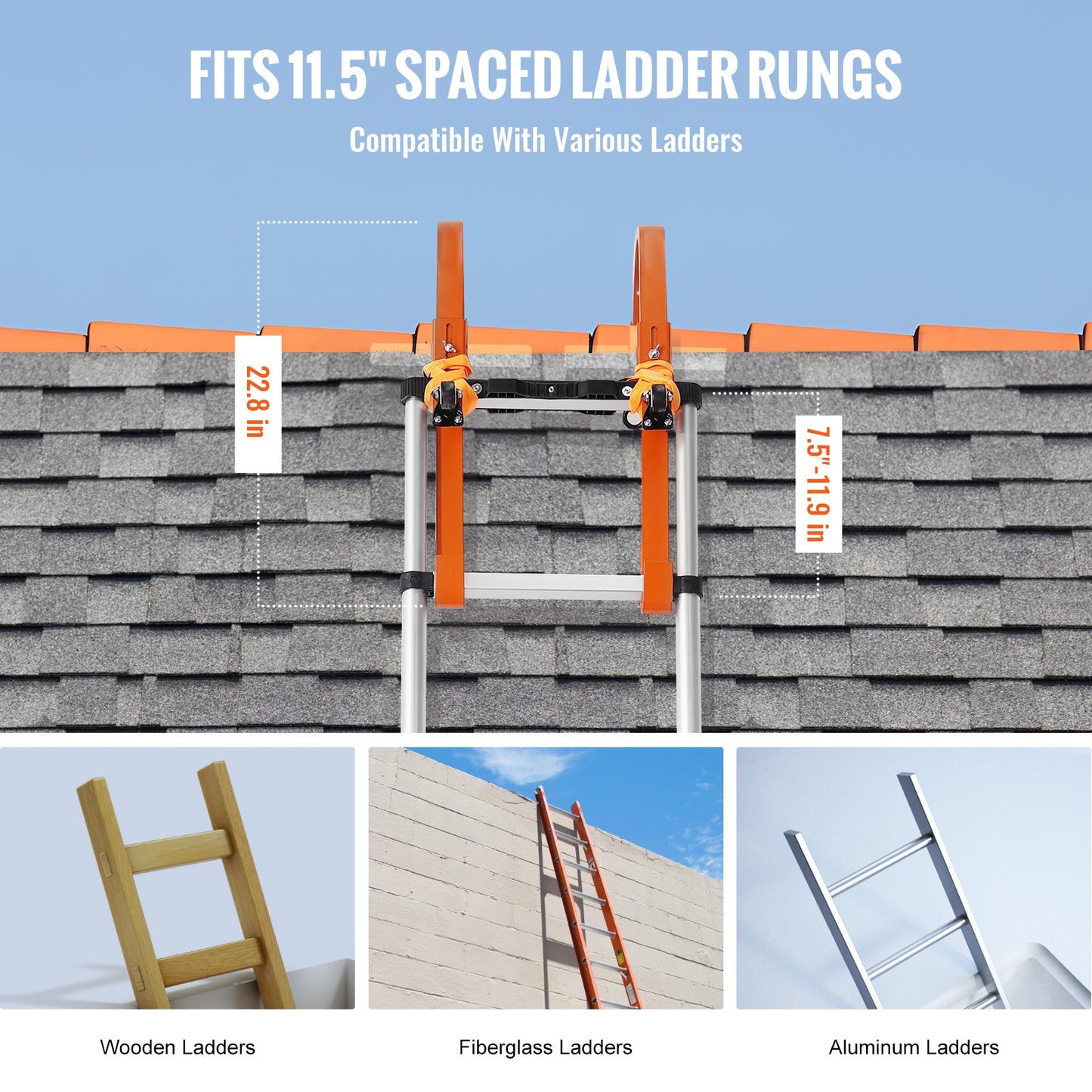 Leiter-Dachhaken, 2er-Pack mit Rad, robuste Stahlleiterstabilisierung, Dachfirstverlängerung mit Gummigriff und T-Stange zur Vermeidung von Beschädigungen, Tragkraft 227 kg, schneller und einfacher Zugang zu steilen Dächern