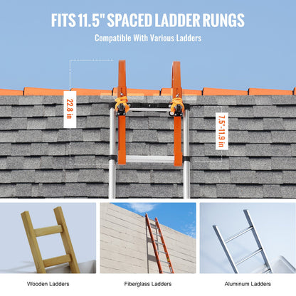 Leiter-Dachhaken, 2er-Pack mit Rad, robuste Stahlleiterstabilisierung, Dachfirstverlängerung mit Gummigriff und T-Stange zur Vermeidung von Beschädigungen, Tragkraft 227 kg, schneller und einfacher Zugang zu steilen Dächern