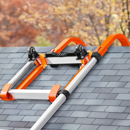 Leiter-Dachhaken, 2er-Pack mit Rad, robuste Stahlleiterstabilisierung, Dachfirstverlängerung mit Gummigriff und T-Stange zur Vermeidung von Beschädigungen, Tragkraft 227 kg, schneller und einfacher Zugang zu steilen Dächern