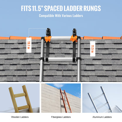 Leiter-Dachhaken, 2er-Pack mit festem Rad und Schwenkstange, robuster Stahl-Leiterstabilisator mit Rad, Dachfirstverlängerung zur Vermeidung von Beschädigungen, Tragkraft 272 kg, ideal für steile Dächer