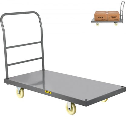 Plattformwagen, 907,2 kg Tragkraft, Stahl-Flachbettwagen, 119,4 cm Länge x 61 cm Breite x 81,3 cm Höhe, Sackkarre mit 12,7 cm Nylon-Rollen, Schwerlast-Transportwagen für Gepäck