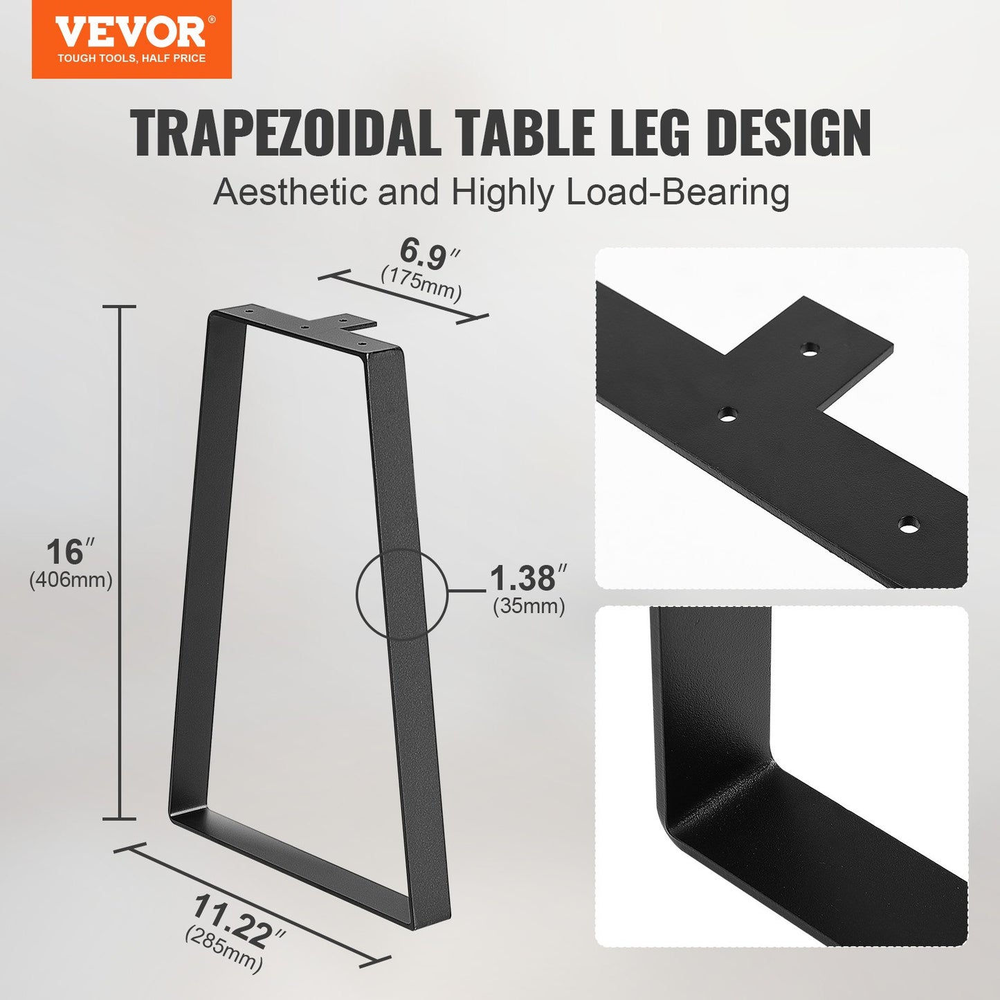 406.4MM Trapezoid Steel Table Legs, Replacement Furniture Legs Set of 2 for DIY Coffee Tables, Modern Desks, Bench, Night Stands, Sofa, Max Load 181.4KG Heavy Duty, Quick Instalation Legs Black