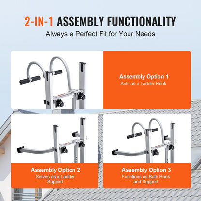 Leiterstabilisator, 2-in-1-Wandhalterung für Leitern, Zubehör für Dachfirstleitern (horizontal und vertikal), robuste T-Stange aus Stahl mit Gummigriff, schneller Zugang zu steilen Dächern