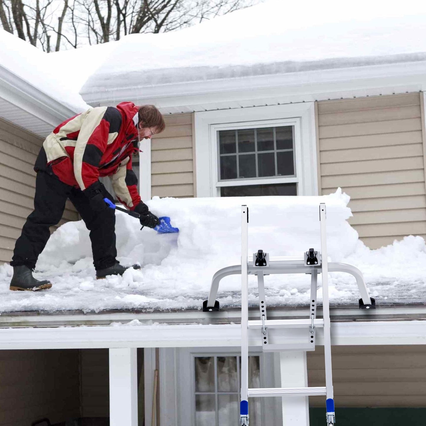 Leiterstabilisator, 2-in-1-Wandhalterung für Leitern, Zubehör für Dachfirstleitern (horizontal und vertikal), robuste T-Stange aus Stahl mit Gummigriff, schneller Zugang zu steilen Dächern
