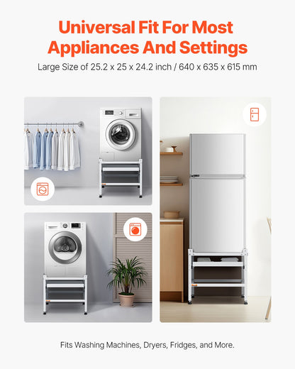 Washing Machine Stand, 25.2x25-Inch Washer Laundry Pedestal, 300LBS Load Capacity Washer And Dryer Pedestal Base with Tray, 4 Adjustable Feet for Lifting Washing Machines, Carbon Steel