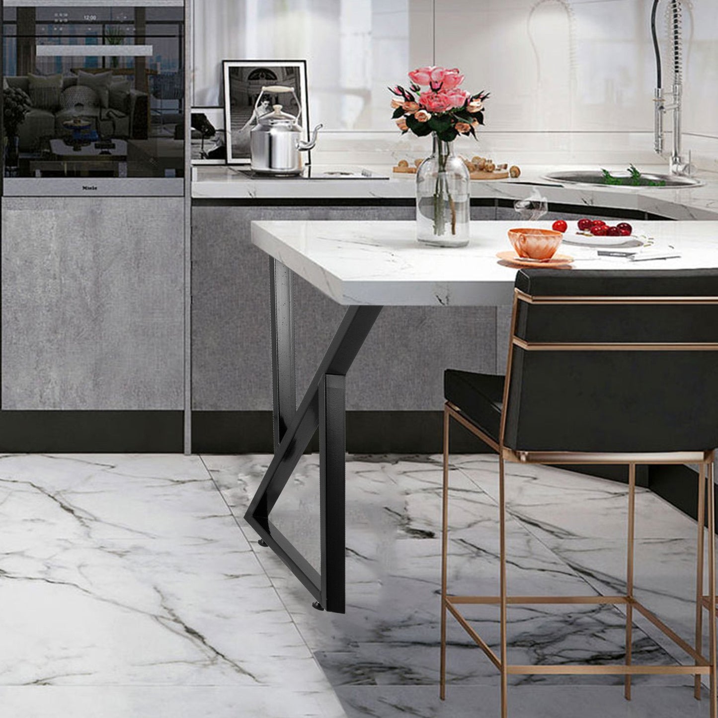 Metall-Tischbeine, 2er-Set, Esstischbeine, schwarz, Schreibtischbeine, 71 cm Höhe, 51 cm Breite, Bankbeine, Couchtischbeine, Tragfähigkeit 800 kg, Stahl-Tischbeine, robuste Basis, modernes DIY-Design (Zickzack-Stil)