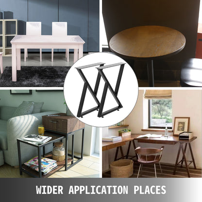 Metall-Tischbeine, 2er-Set, Esstischbeine, schwarz, Schreibtischbeine, 71 cm hoch, 61 cm breit, Bankbeine, Couchtischbeine, Tragkraft 800 kg, Stahl-Tischbeine, robustes Gestell, modern (Zickzack-Stil)