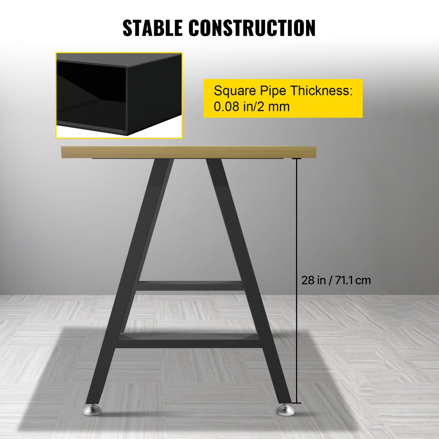 Metall-Tischbeine, 71 x 45 cm (28 x 17,7 Zoll), A-förmige Schreibtischbeine, 2er-Set, robuste Bankbeine mit Polyurethanbeschichtung, Möbelbeine mit Bodenschonern, schmiedeeiserne Couchtischbeine für Heimwerkerprojekte