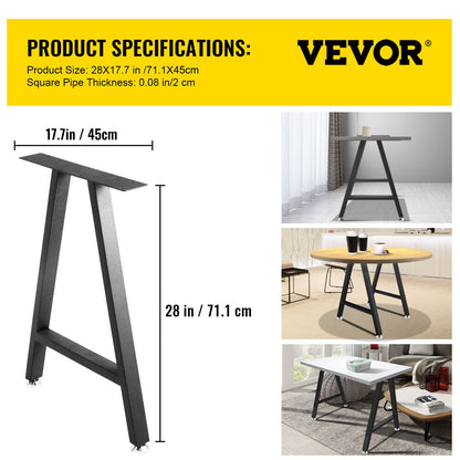 Metall-Tischbeine, 71 x 45 cm (28 x 17,7 Zoll), A-förmige Schreibtischbeine, 2er-Set, robuste Bankbeine mit Polyurethanbeschichtung, Möbelbeine mit Bodenschonern, schmiedeeiserne Couchtischbeine für Heimwerkerprojekte