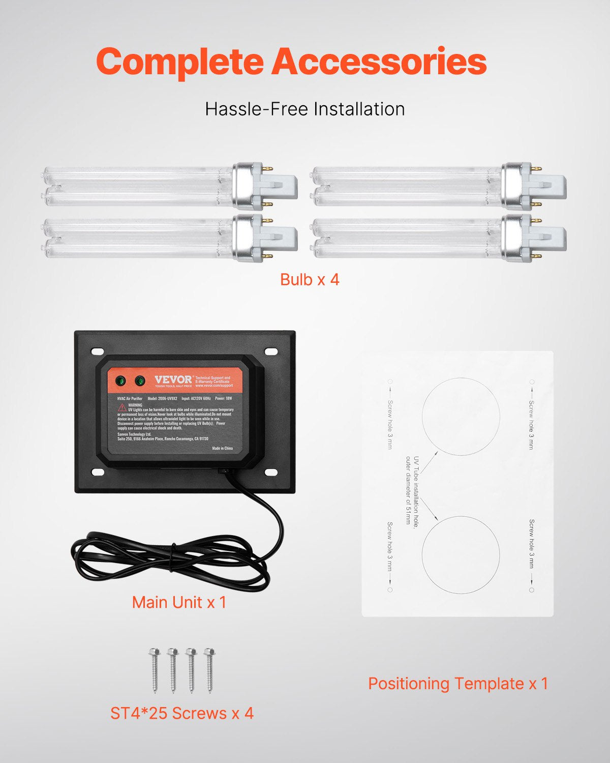 HVAC Air Purifier Whole House, 18W 7inch, UV UVC Light in Duct for Ac (Air Conditioning) Duct, Air Scrubber with 2 Replacement Bulb, HVAC UV lights for Ac Systems
