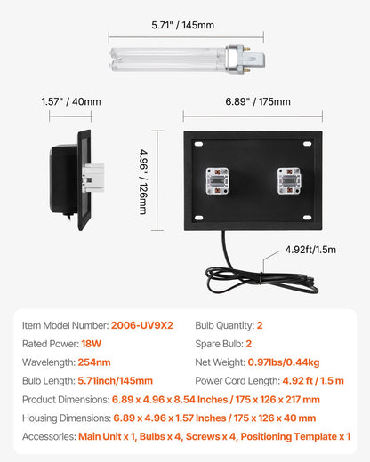 HVAC Air Purifier Whole House, 18W 7inch, UV UVC Light in Duct for Ac (Air Conditioning) Duct, Air Scrubber with 2 Replacement Bulb, HVAC UV lights for Ac Systems