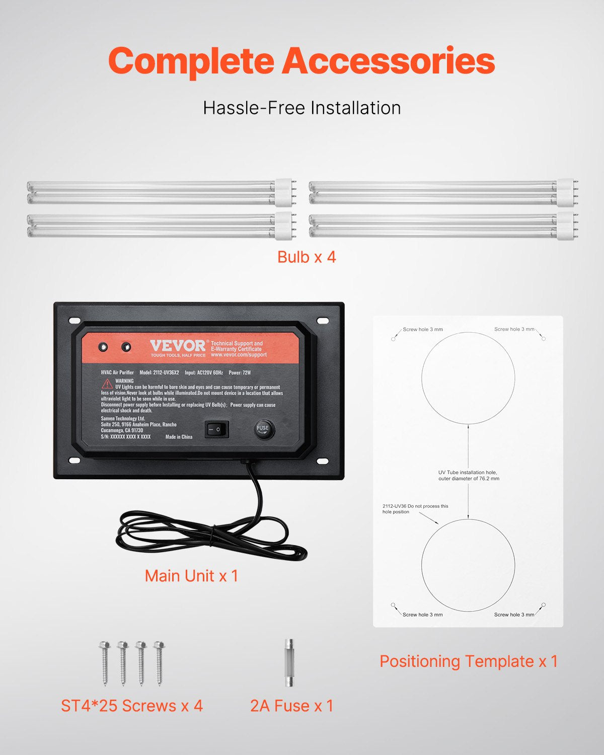 HVAC Air Purifier Whole House, 72W 16inch, UV UVC Light in Duct for Ac (Air Conditioning) Duct, Air Scrubber with 2 Replacement Bulb, HVAC UV lights for Ac Systems