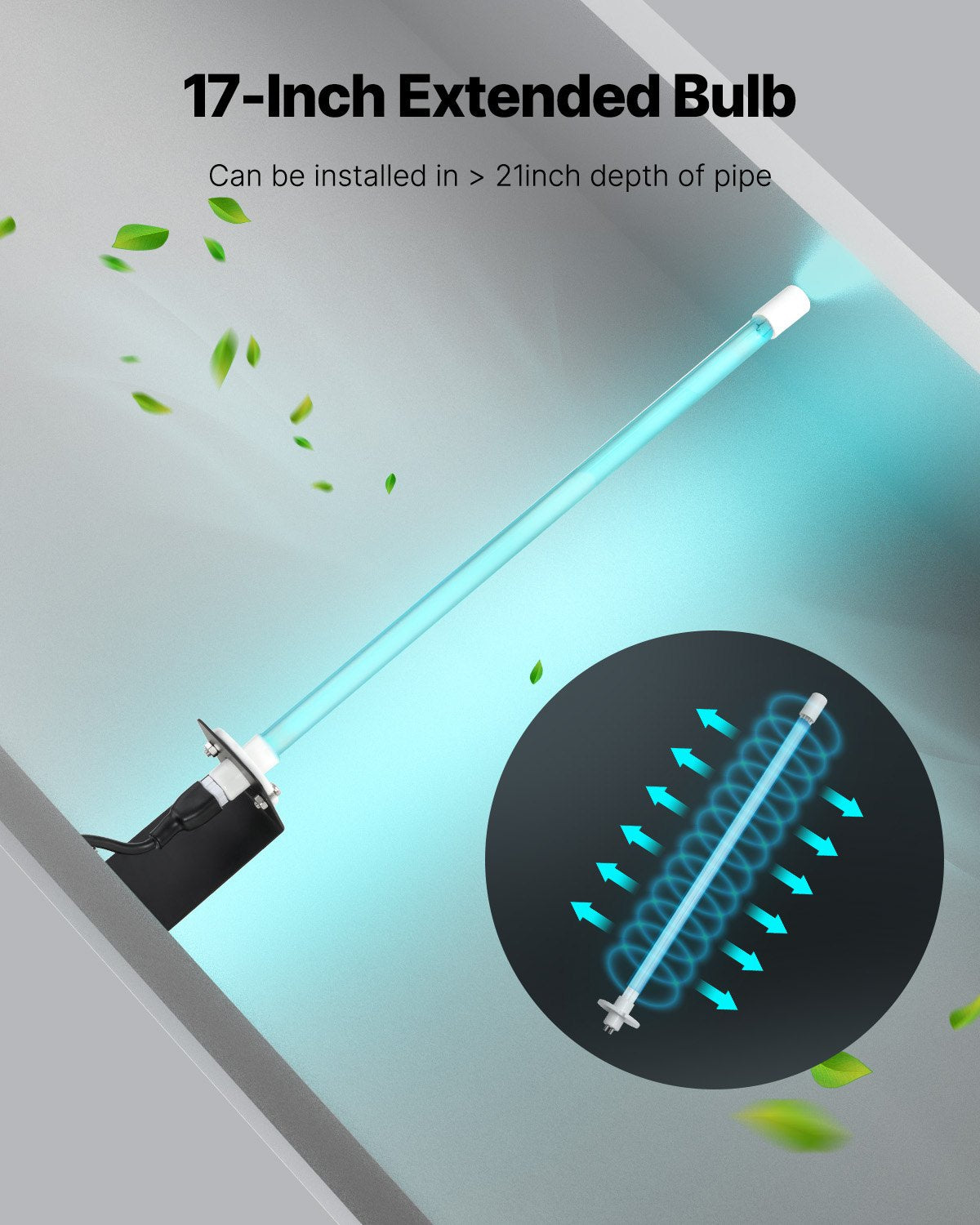 HVAC Air Purifier, 25W 17inch, UV UVC Light Coil Cleaner with Magnet in Duct for Ac (Air Conditioning) Duct, Air Scrubber with 1 Replacement Bulb, HVAC UV lights for Ac Systems