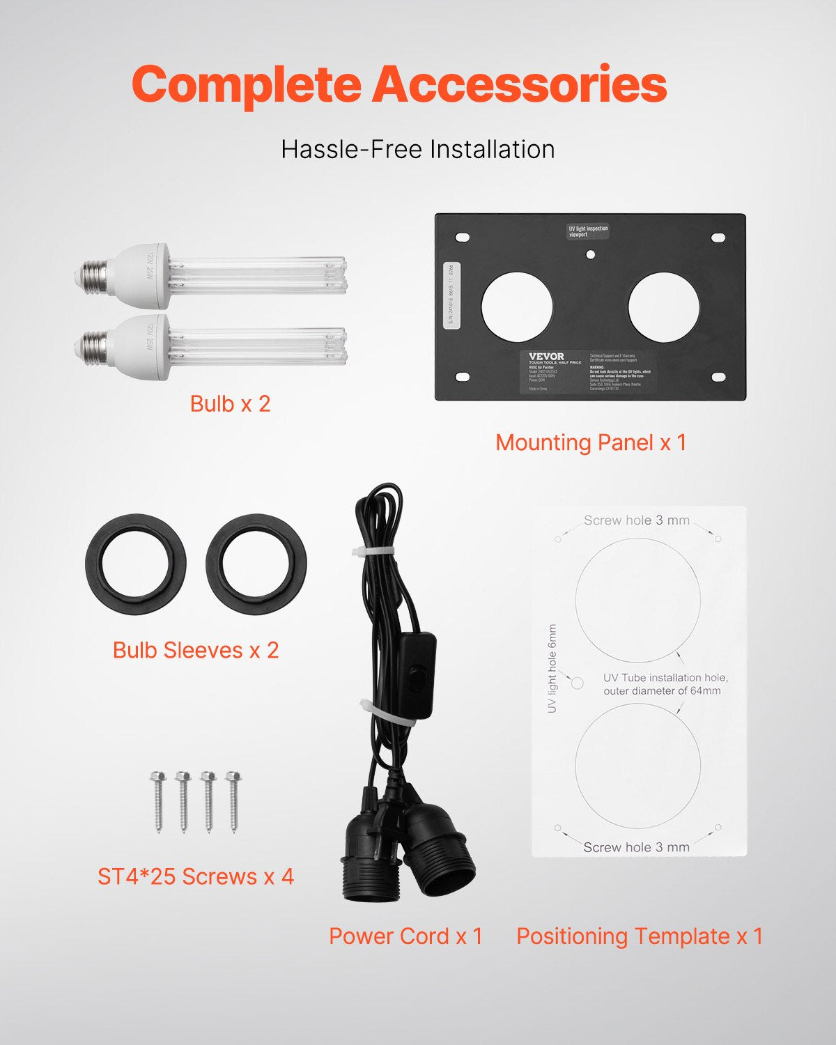 HVAC Air Purifier Whole House, 50W 5inch, UV UVC Light in Duct for Ac (Air Conditioning) Duct, Air Scrubber with 2 Replacement Bulb, HVAC UV lights for Ac Systems