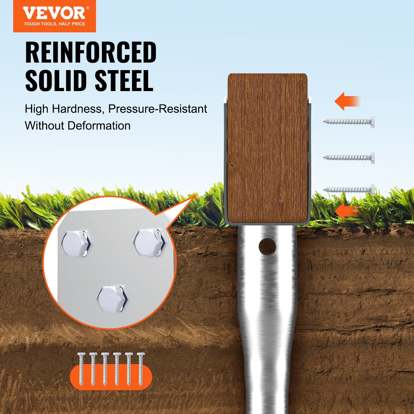 No Dig Ground Anchor, 4 Pack 3.94 x 2.76 x 27.56 in/10 x 7 x 70 cm DIY Screw in Post Stake, Includes 6 Lag Bolts & a Rebar, U-Shape Heavy Duty Steel Post Holder, Great for Mailbox Posts and Fence Posts