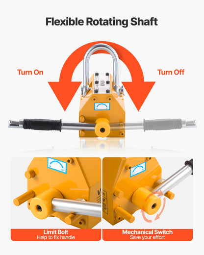 Permanent Magnetic Lifter, 600 kg Pulling Capacity, Heavy Duty N42 Neodymium Lifting Magnet with Release Handle and Steel Hook, Used in Shop Crane and Hoist, for Lifting Plate Steel, Board
