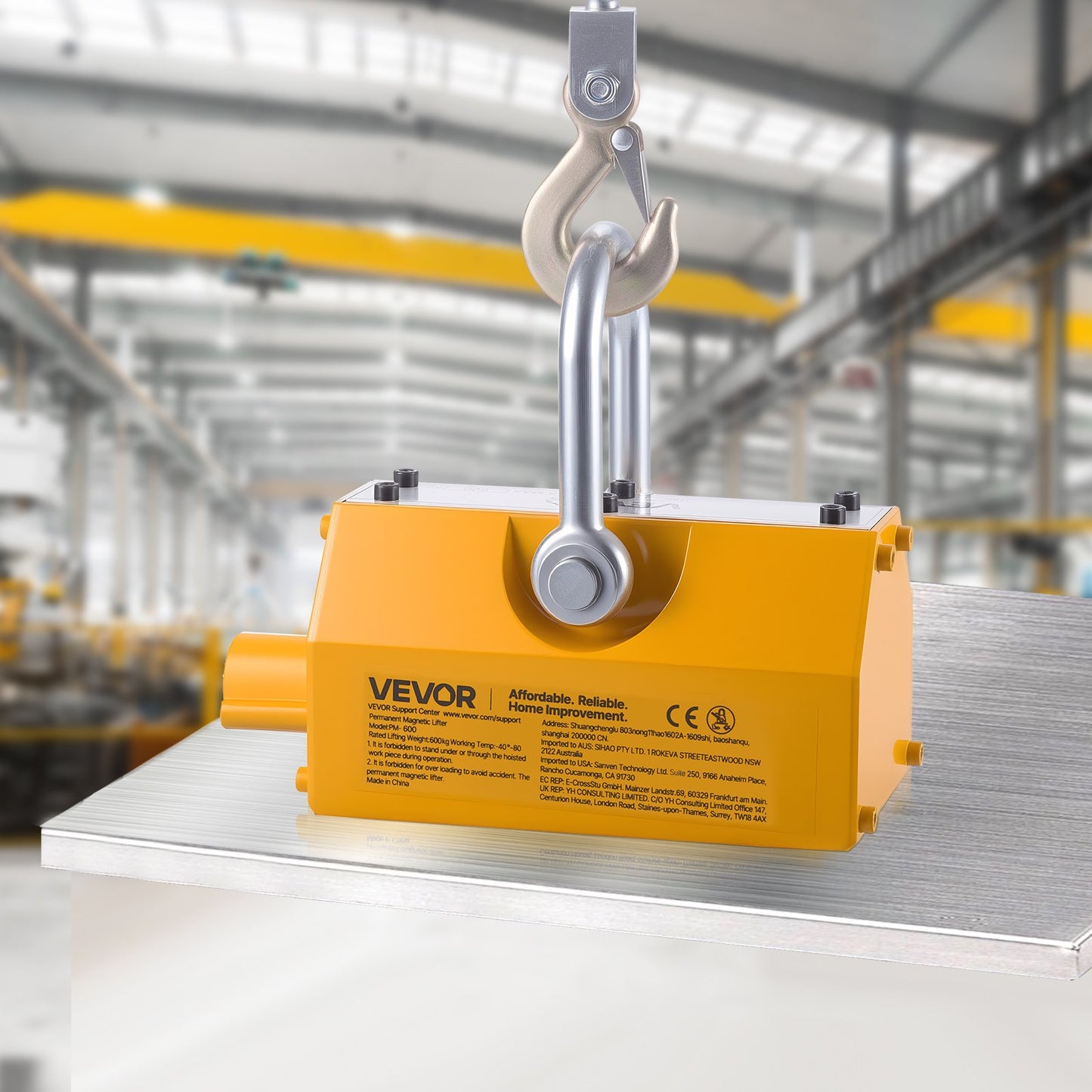 Permanent Magnetic Lifter, 600 kg Pulling Capacity, Heavy Duty N42 Neodymium Lifting Magnet with Release Handle and Steel Hook, Used in Shop Crane and Hoist, for Lifting Plate Steel, Board