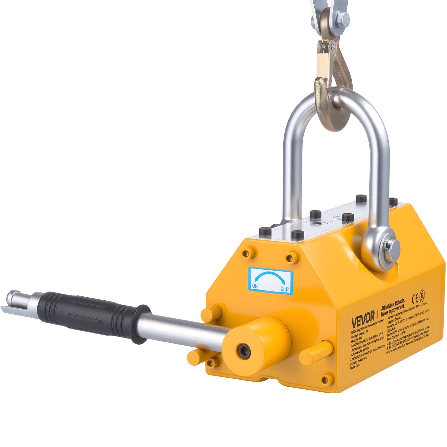 Permanent Magnetic Lifter, 600 kg Pulling Capacity, Heavy Duty N42 Neodymium Lifting Magnet with Release Handle and Steel Hook, Used in Shop Crane and Hoist, for Lifting Plate Steel, Board