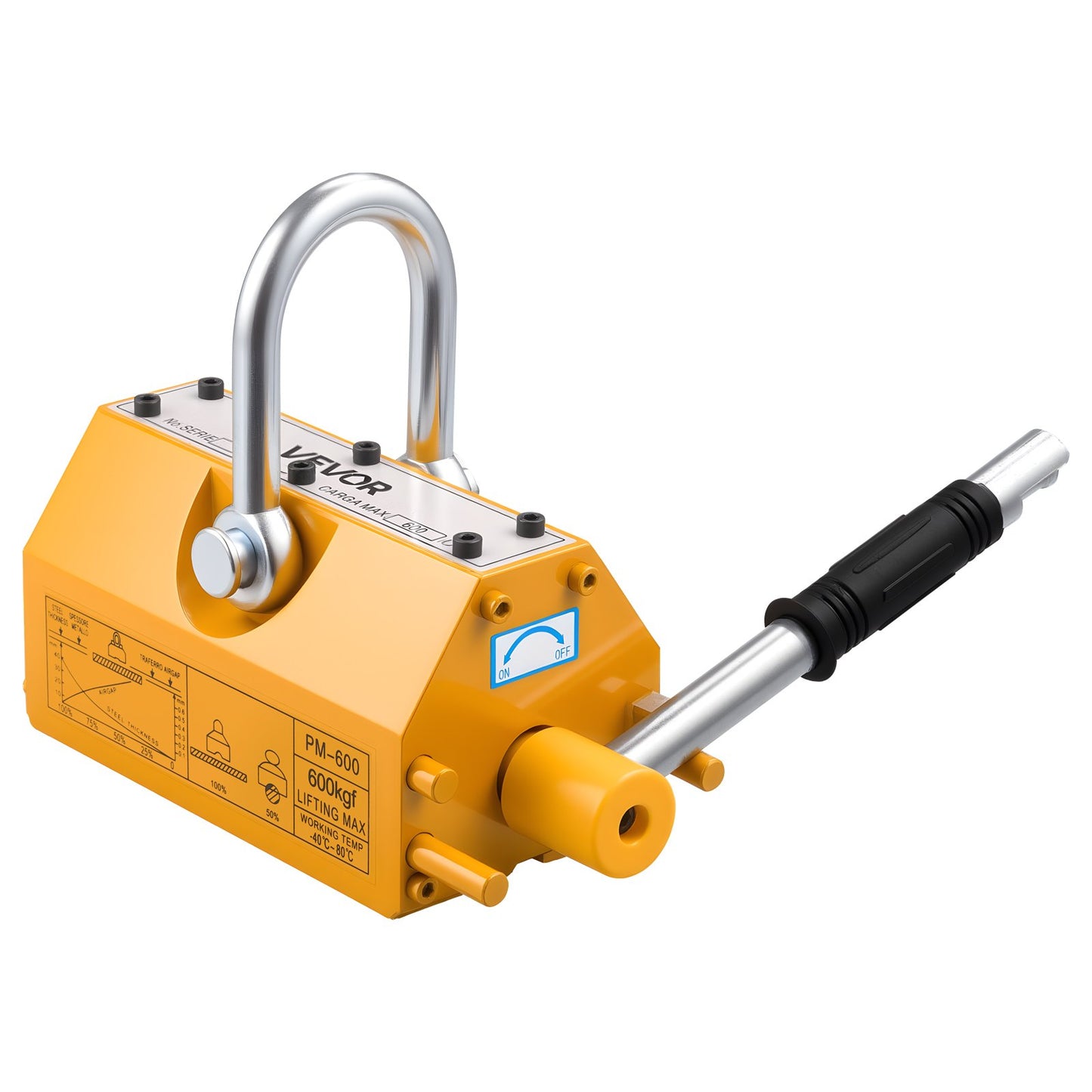 Permanent Magnetic Lifter, 600 kg Pulling Capacity, Heavy Duty N42 Neodymium Lifting Magnet with Release Handle and Steel Hook, Used in Shop Crane and Hoist, for Lifting Plate Steel, Board