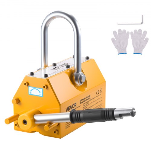 Permanent Magnetic Lifter, 1000 kg Pulling Capacity, Heavy Duty N42 Neodymium Lifting Magnet with Release Handle and Steel Hook, Used in Shop Crane and Hoist, for Lifting Plate Steel, Board