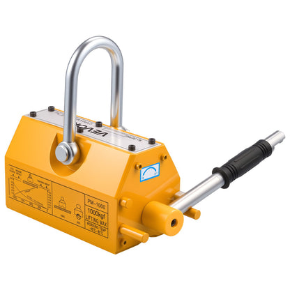 Permanent Magnetic Lifter, 1000 kg Pulling Capacity, Heavy Duty N42 Neodymium Lifting Magnet with Release Handle and Steel Hook, Used in Shop Crane and Hoist, for Lifting Plate Steel, Board