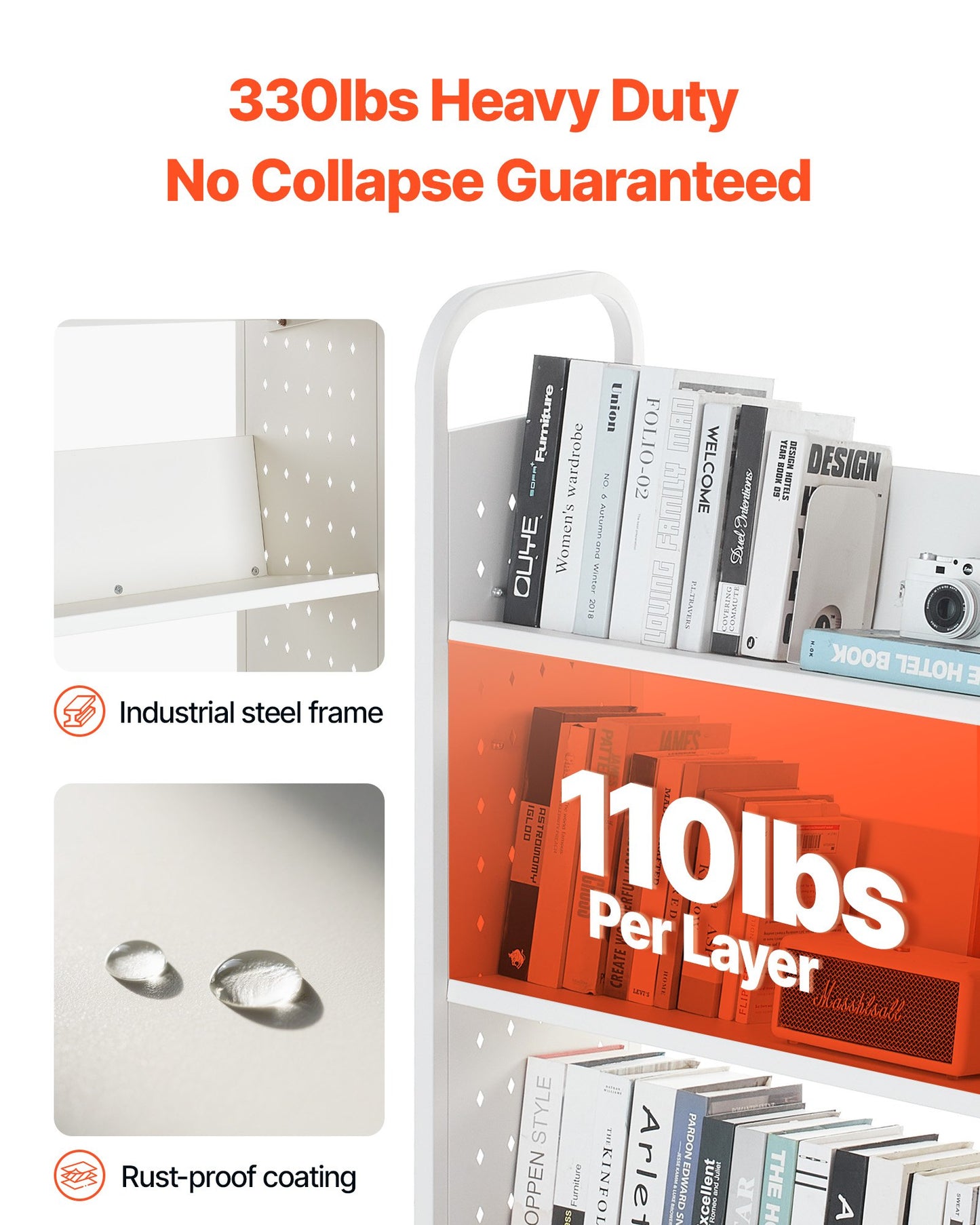 Rolling Library Book Cart, 150 kg Capacity, 77 x 38 x 122 cm Library Cart, Single Sided V-Shaped Shelves with 76.2 mm Lockable Wheels, Book Truck for Home Shelves Office and School, White