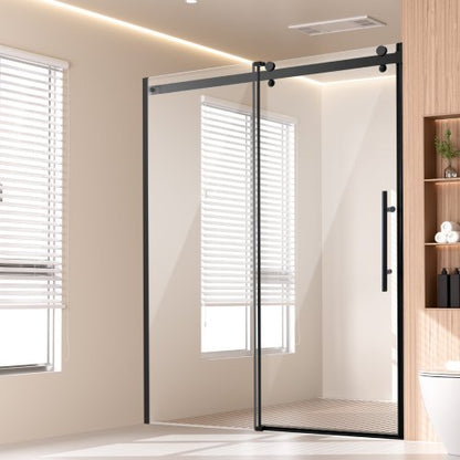 Frameless Shower Door, 58-59" W x 75" H, Shower Sliding Glass Door with 5/16"(8mm) Clear SGCC Tempered Glass, Waterproof Shatterproof Stain-Resistant with Stainless Steel Hardware, Matte Black